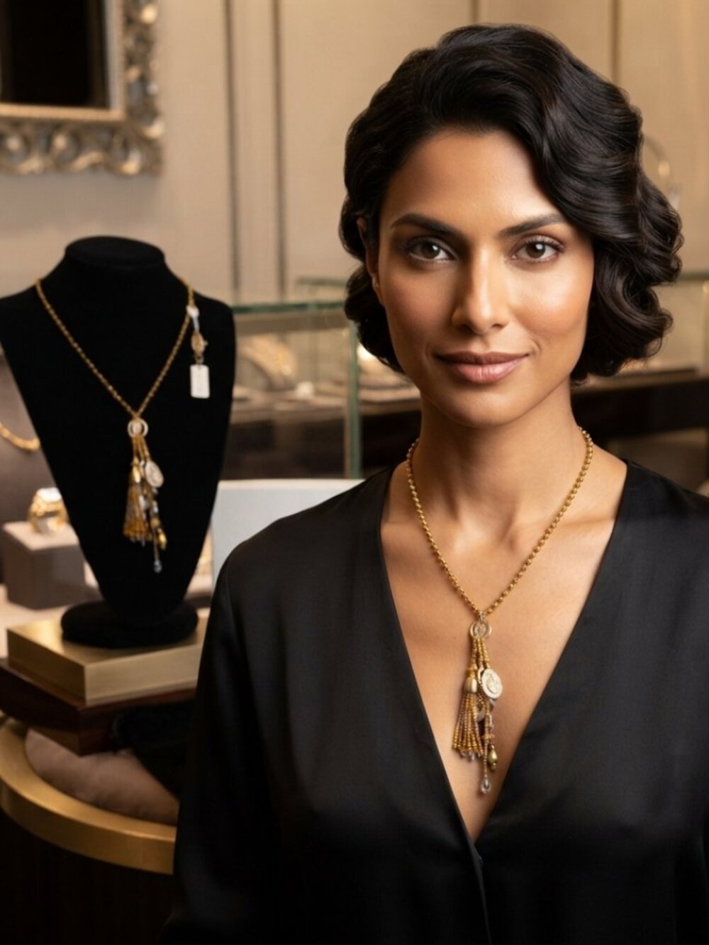 Ali Khan Gold-Tone Beaded Lariat Necklace with Inter changeable Charms & Tassel